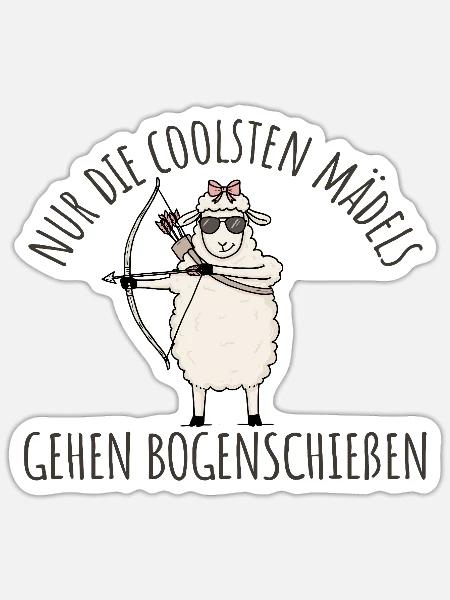 Bogensport Schaf Coole Mädels gehen Bogenschießen - Sticker Größe S (10 x 10 cm) - Mattweiß