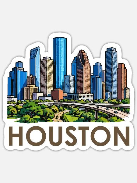 Houston Skyline Stadtlandschaft - Sticker Größe S (10 x 10 cm) - Mattweiß
