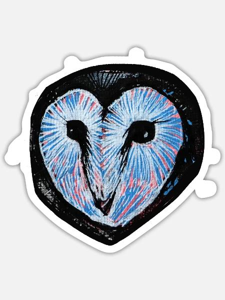 Blue Burst Owl Heart - Sticker Größe S (10 x 10 cm) - Mattweiß