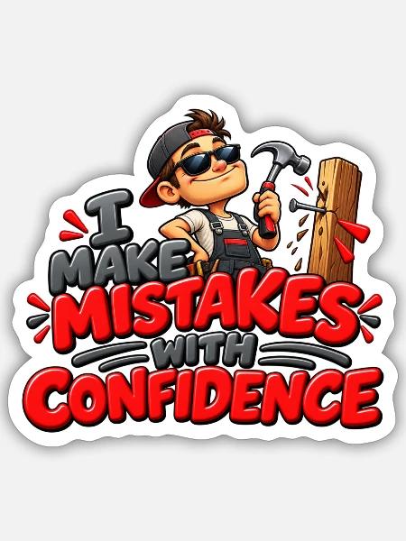 Ich mache Fehler mit Selbstvertrauen – lustiger Humor - Sticker Größe S (10 x 10 cm) - Mattweiß