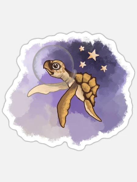 Cosmic Sea Turtle Explorer - Sticker Größe S (10 x 10 cm) - Mattweiß