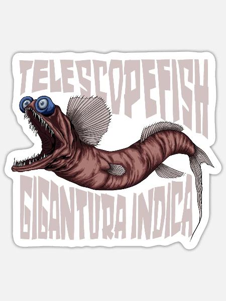 Tiefsee Monster - Teleskopfisch - Sticker Größe S (10 x 10 cm) - Mattweiß