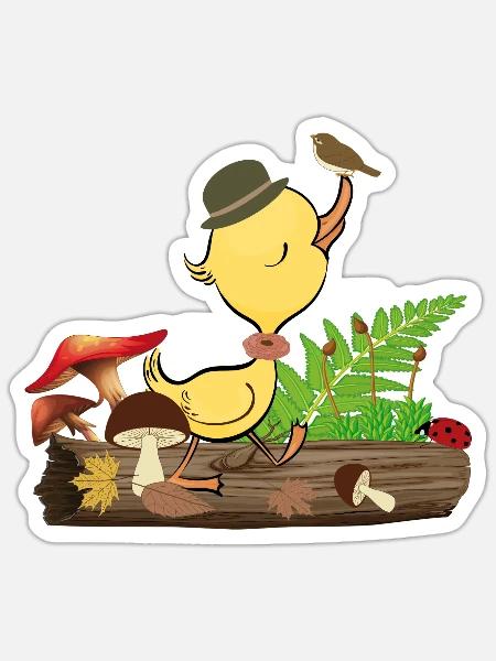 Ente mit Hut im Wald - Sticker Größe S (10 x 10 cm) - Mattweiß