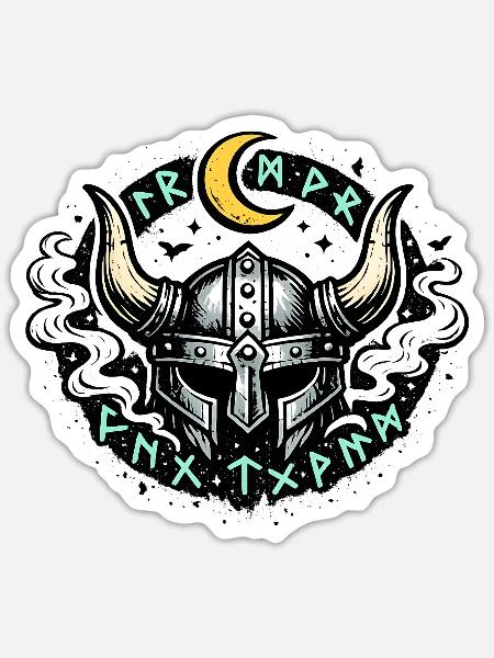 Mondhorn Viking Helm Runen - Sticker Größe S (10 x 10 cm) - Mattweiß