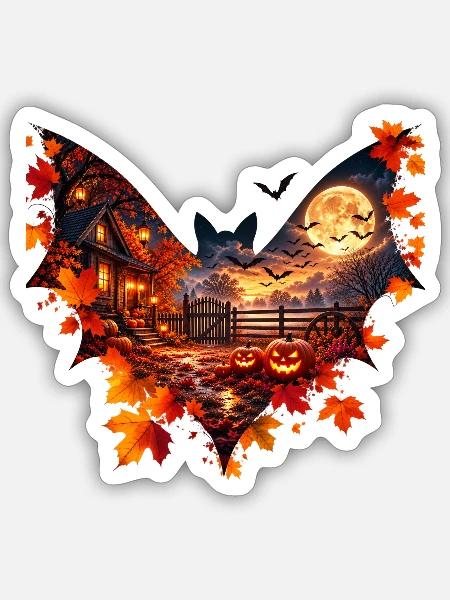 Herbstnacht mit Kürbisleuchten - Sticker Größe S (10 x 10 cm) - Mattweiß
