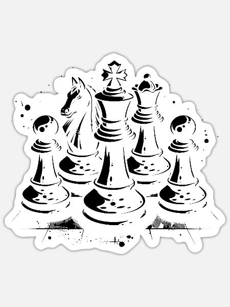 Schachfiguren Grafik - Sticker Größe S (10 x 10 cm) - Mattweiß