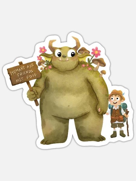 Oger Kobold Monster Freund Abenteuer Vegan - Sticker Größe S (10 x 10 cm) - Mattweiß