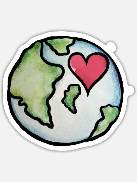 Earth Heart: Globale Liebesillustration - Sticker Größe S (10 x 10 cm) - Mattweiß
