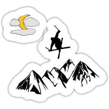 Berg mit Ski Freestyler - Sticker Größe S (10 x 10 cm) - Mattweiß - Vorne