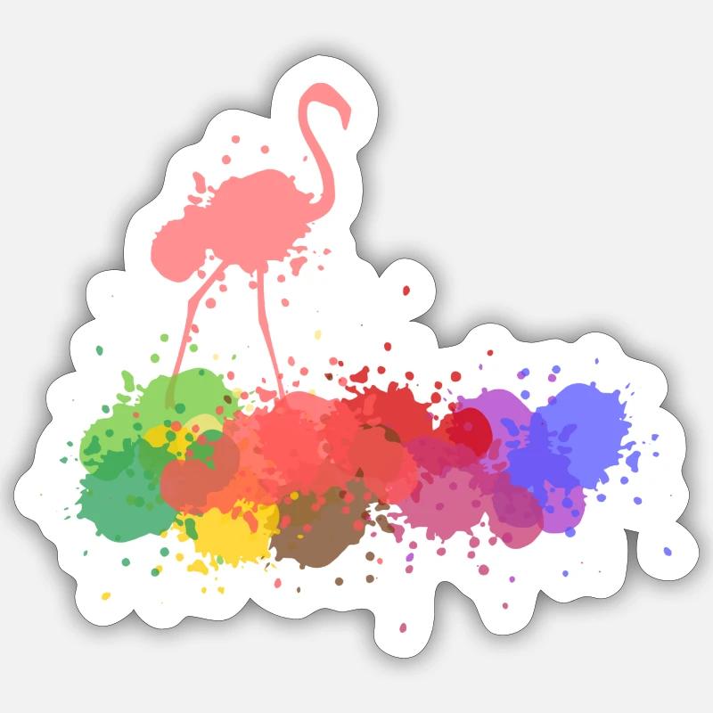 Flamingo éclaboussures de couleur Sticker taille S (10 x 10 cm)