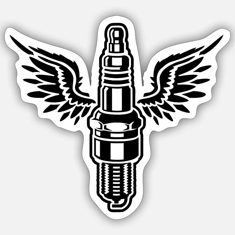 Spark plug with wings - motor - car - workshop Sticker size S (10 x 10 cm)