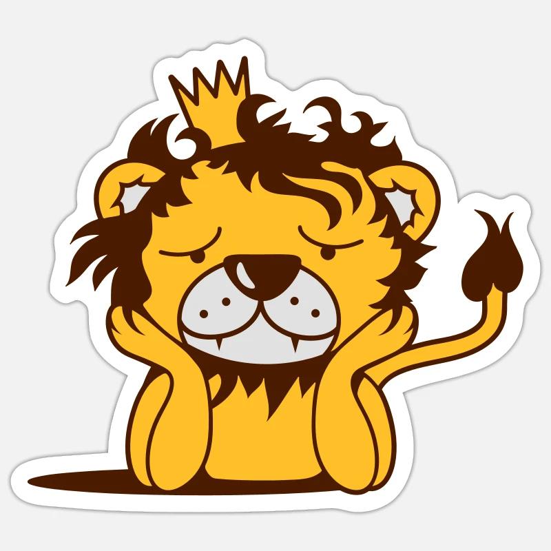 melancholischer Löwe mit Krone - Sticker Größe S (10 x 10 cm) - Mattweiß