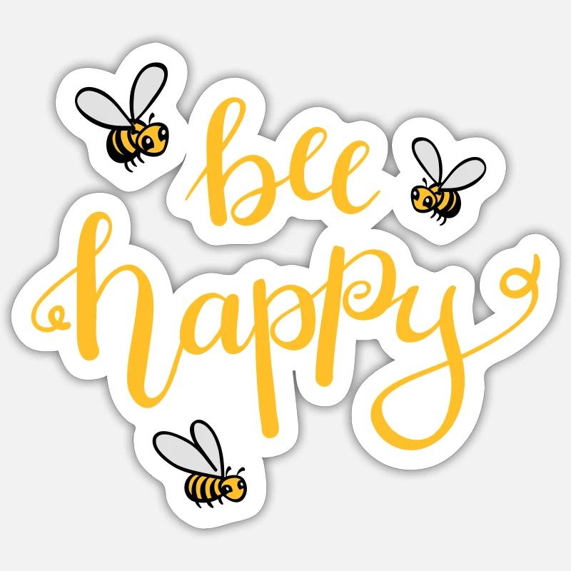 bee happy - Sticker size S (10 x 10 cm) - white matte
