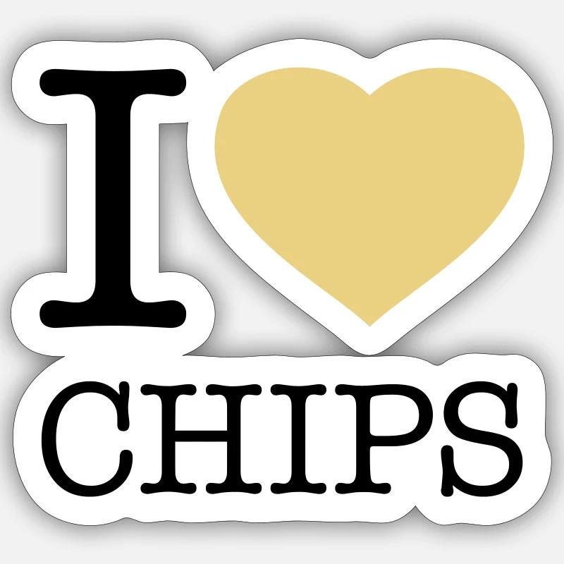 I LOVE CHIPS - Sticker taille S (10 x 10 cm) - blanc mat