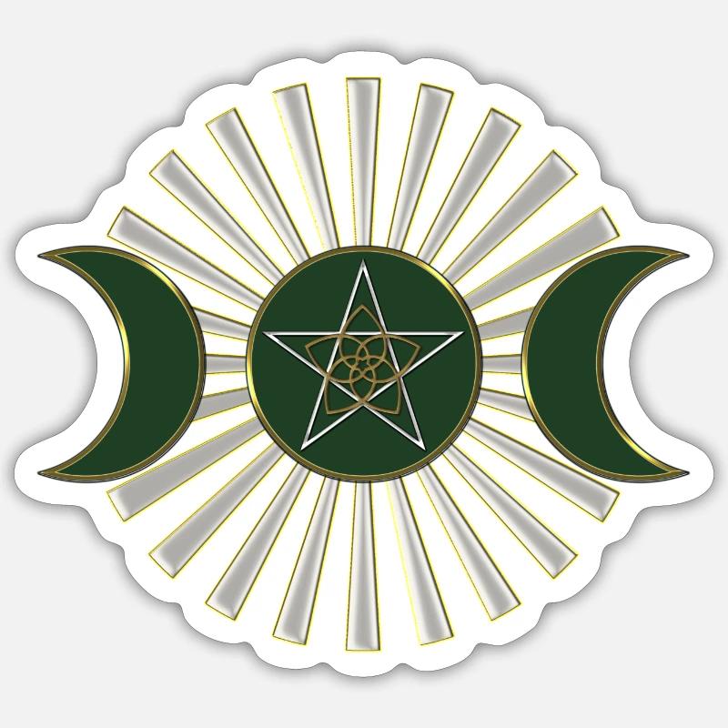 Lune - Pentagram - Vénus fleur - vert - Sticker taille S (10 x 10 cm) - blanc mat