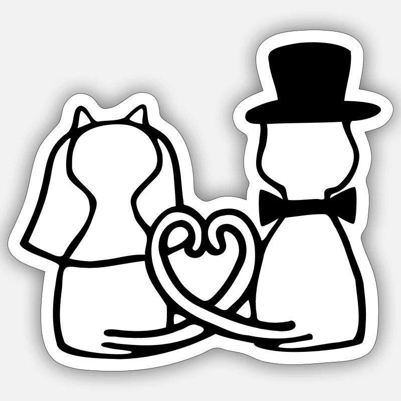 cat wedding - Sticker size S (10 x 10 cm) - white matte