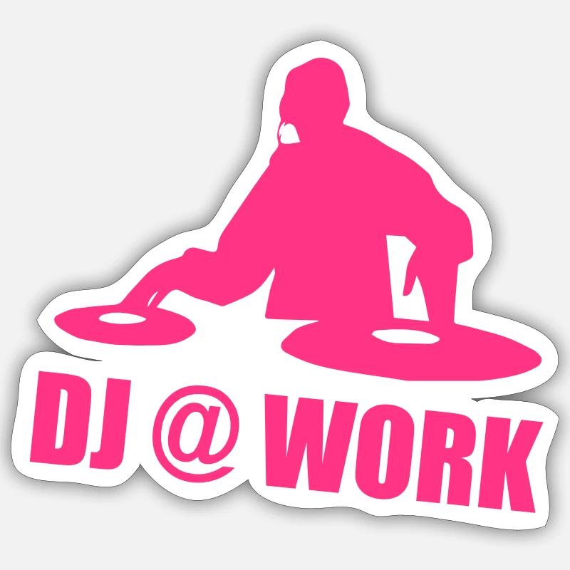DJ @ Work - Sticker Größe S (10 x 10 cm) - Mattweiß