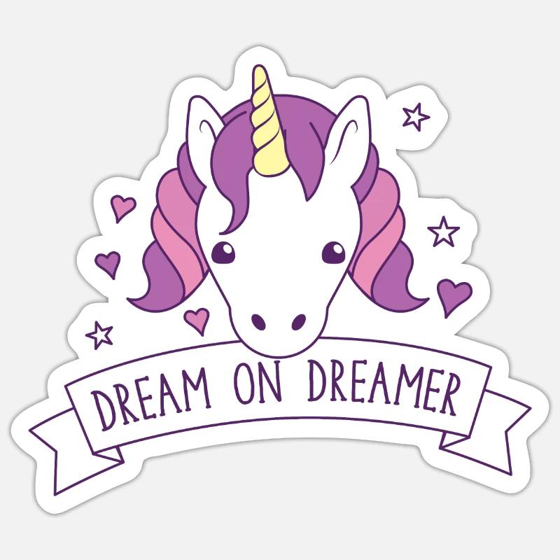 träume weiter Träumer! mit süßem Einhorn - Sticker Größe S (10 x 10 cm) - Mattweiß