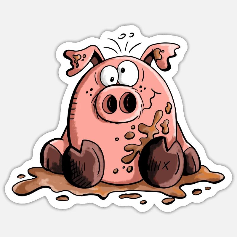 Cochon dans la boue - Cochons - Cadeau - Sticker taille S (10 x 10 cm) - blanc mat