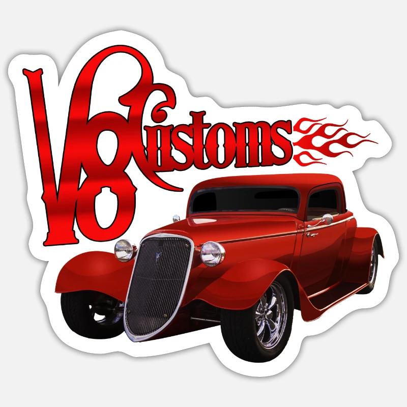 V8 Customs - Sticker Größe S (10 x 10 cm) - Mattweiß