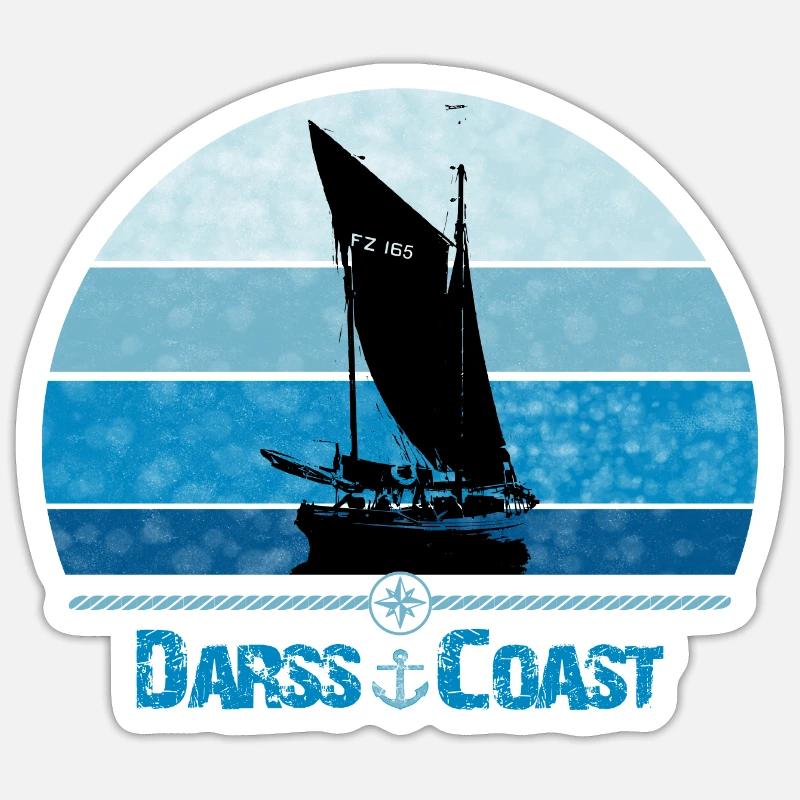 Côte Darss avec Zeesboot - Sticker taille S (10 x 10 cm) - blanc mat