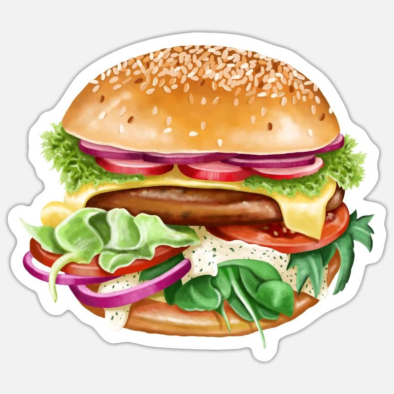 Saftiger Burger triple cheese dressing - Sticker Größe S (10 x 10 cm) - Mattweiß