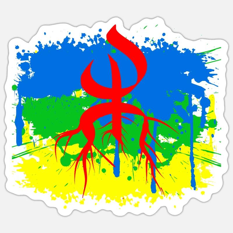 Drapeau amazigh - Sticker taille S (10 x 10 cm) - blanc mat