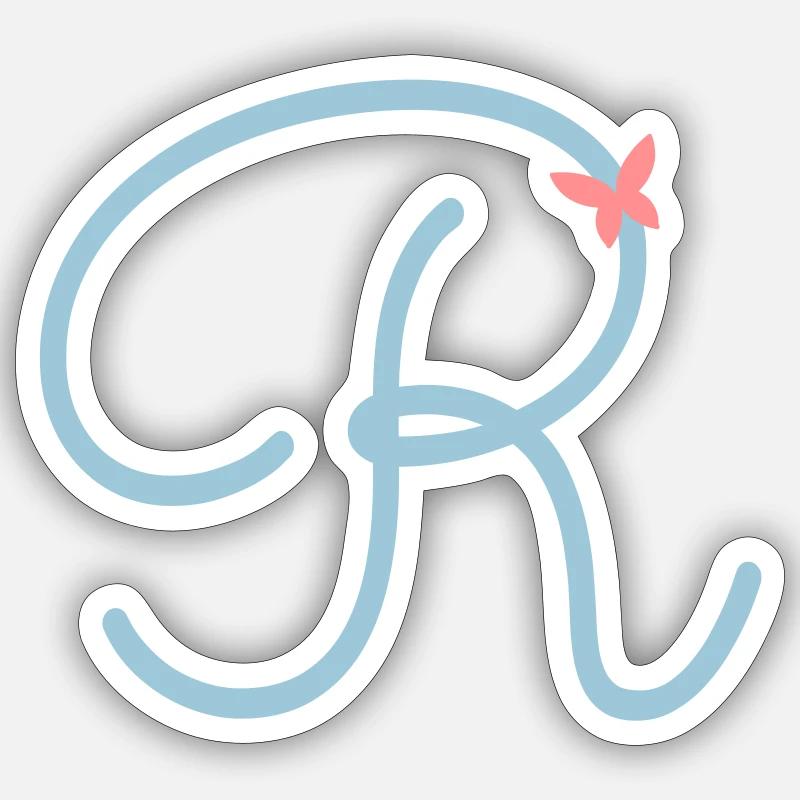 Lettre R lettre initiale papillon - Sticker taille S (10 x 10 cm) - blanc mat