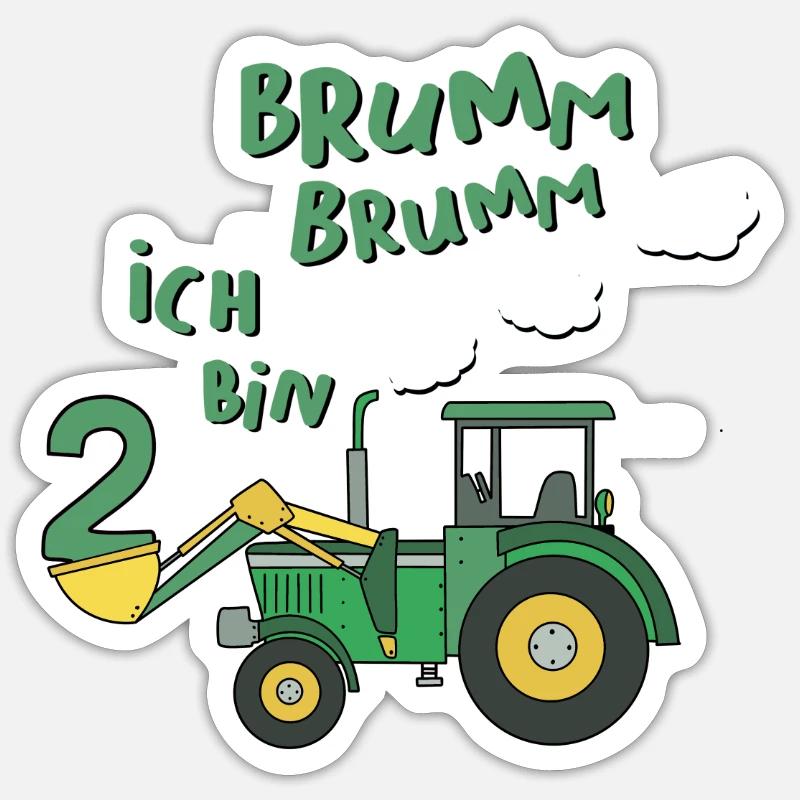 2 Jahre Kinder Bagger Traktor Geschenk Geburtstag - Sticker Größe S (10 x 10 cm) - Mattweiß