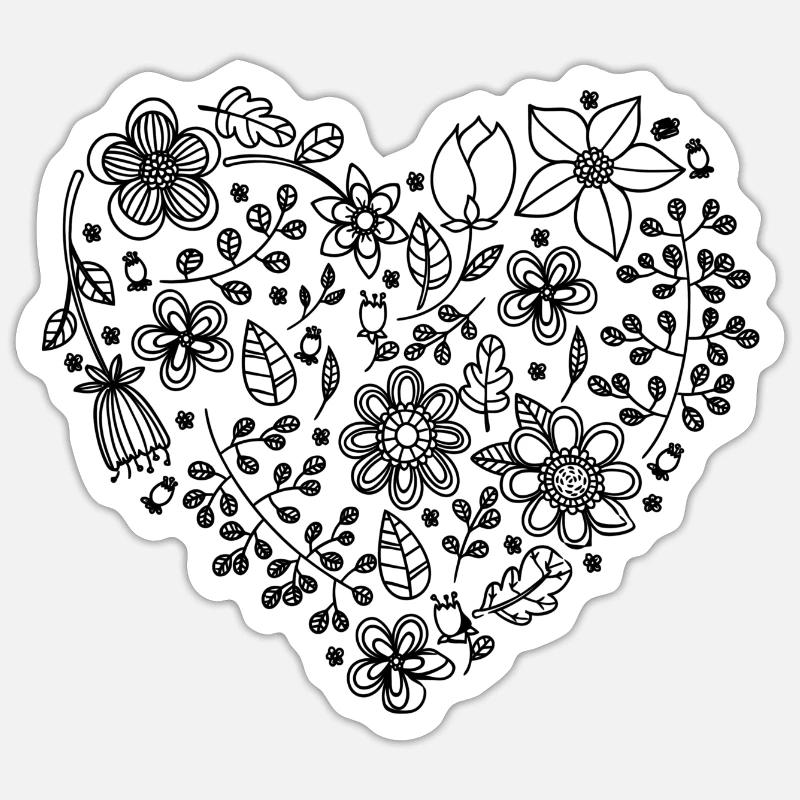 Coeur floral - Sticker taille S (10 x 10 cm) - blanc mat