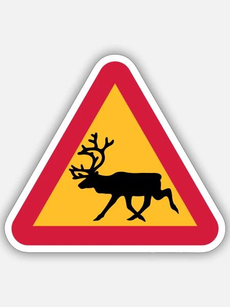 Rentier Warnschild - Sticker Größe S (10 x 10 cm) - Mattweiß
