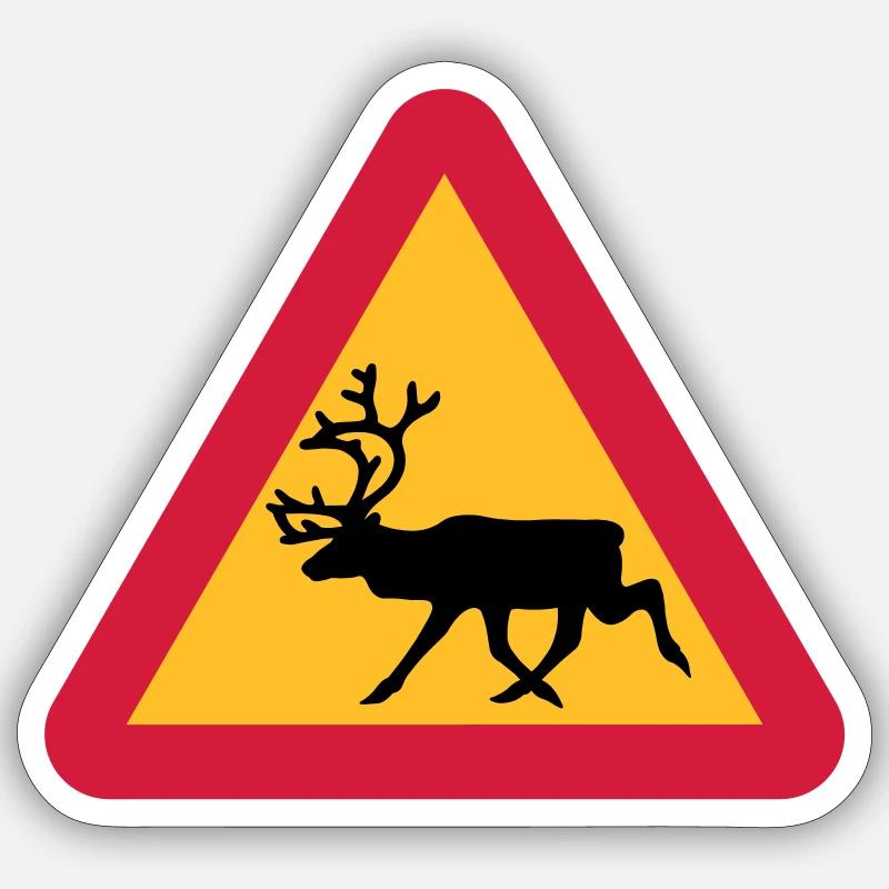Reindeer warning sign - Sticker size S (10 x 10 cm) - white matte