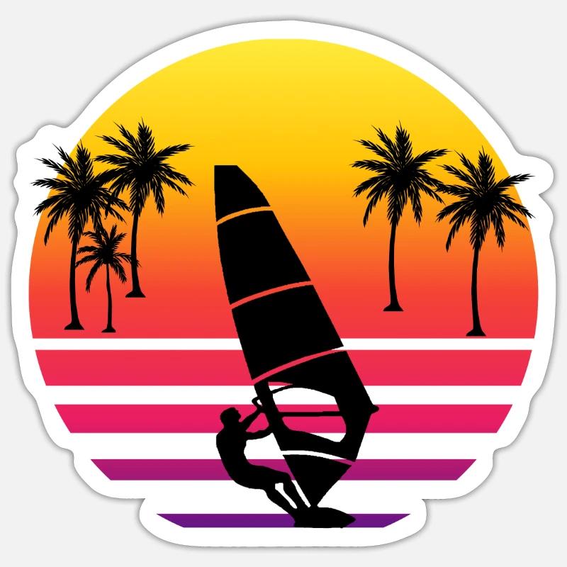 Surfer sunset palm tree gift idea Sticker size S (10 x 10 cm)