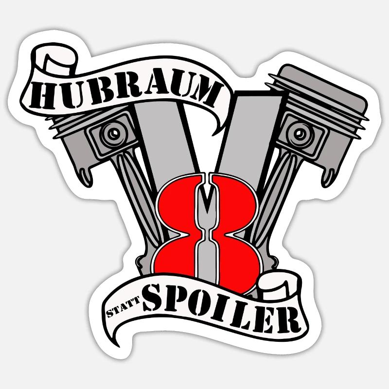 Hubraum startet Spoiler V8 - Sticker Größe S (10 x 10 cm) - Mattweiß