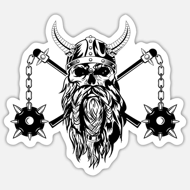 Vikings avec étoile du matin - Sticker taille S (10 x 10 cm) - blanc mat