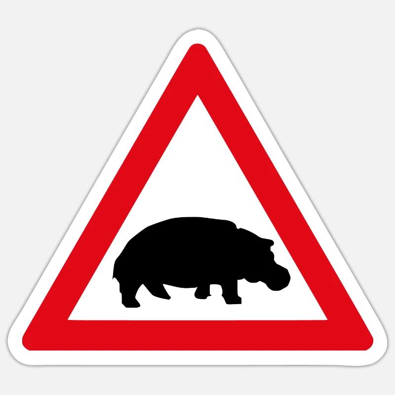 Straßenschild mit Nilpferd - Sticker Größe S (10 x 10 cm) - Mattweiß