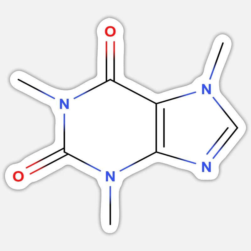 Molécule de caféine - Formule structurale colorée Sticker taille S (10 x 10 cm)
