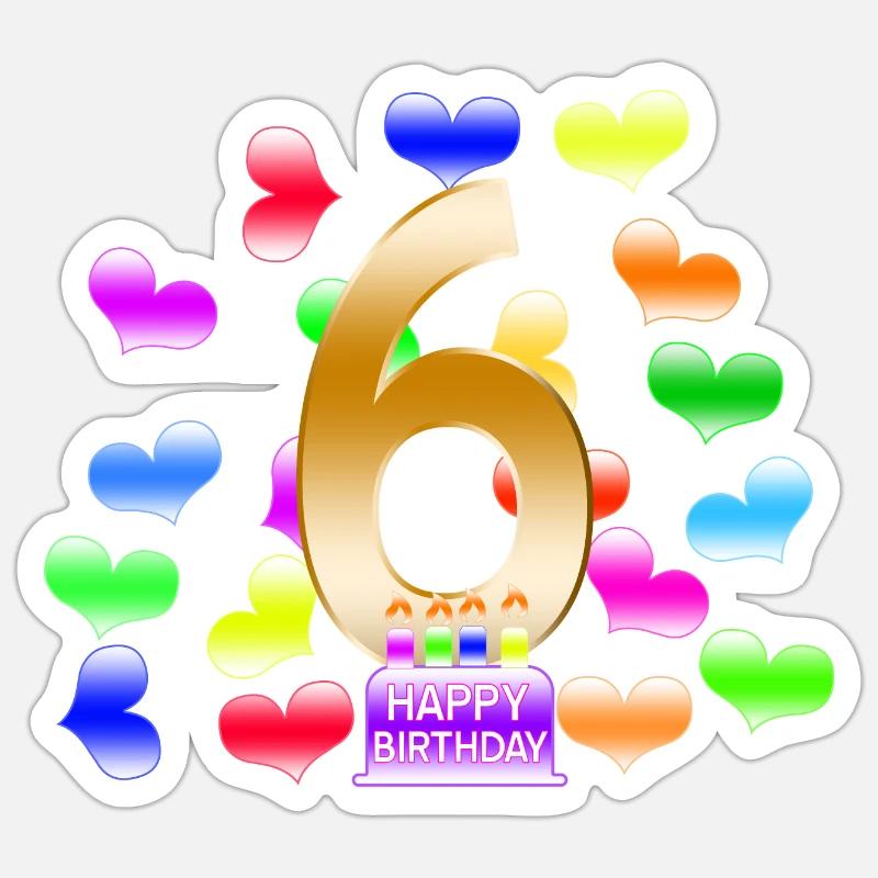Geburtstag 6. - Sticker Größe S (10 x 10 cm) - Mattweiß