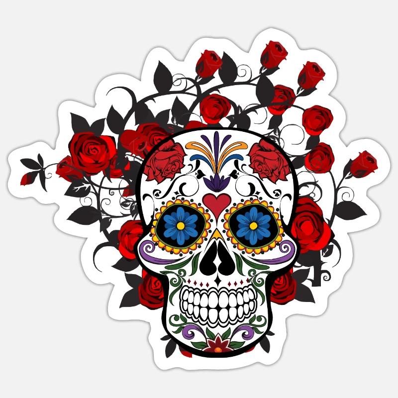 Crâne fleuri Sticker taille S (10 x 10 cm)