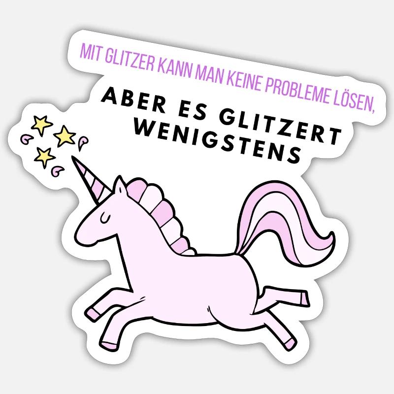 Glitzer Einhorn - Sticker Größe S (10 x 10 cm) - Mattweiß
