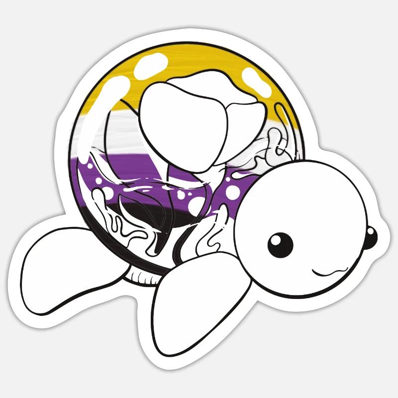 Non binary turtle - Sticker taille S (10 x 10 cm) - blanc mat