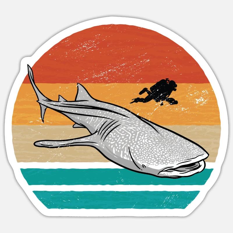 Plongée avec requin-baleine Sticker taille S (10 x 10 cm)