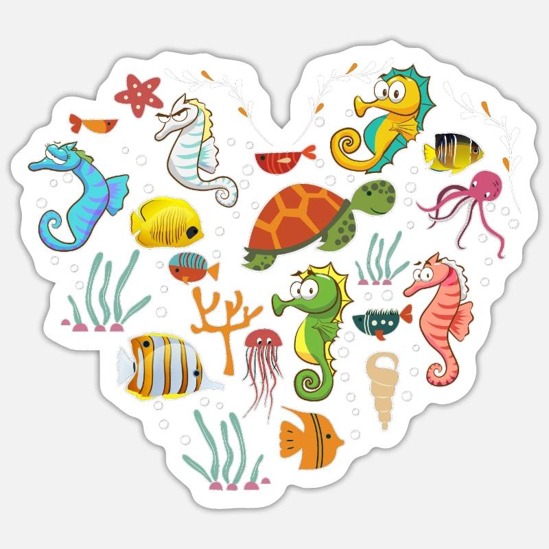 Seepferdchen Herz Seepferdchen Fan - Sticker Größe S (10 x 10 cm) - Mattweiß