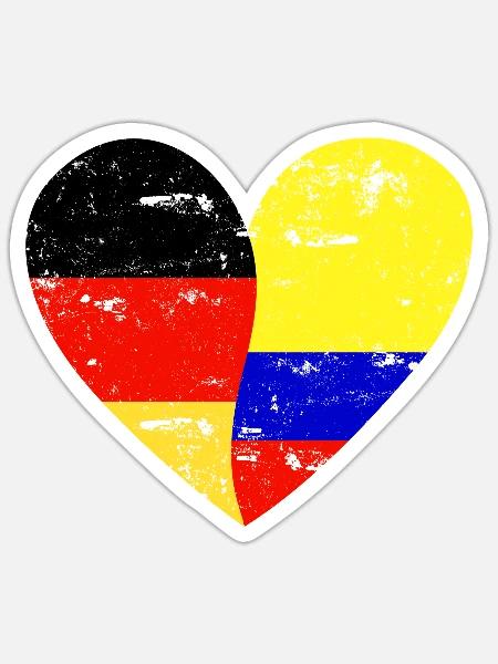 Flaggenherz Deutschland Kolumbien Flagge - Sticker Größe S (10 x 10 cm) - Mattweiß