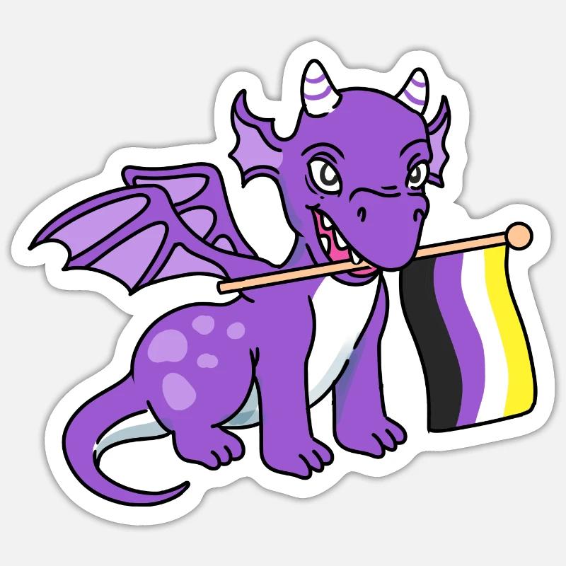 Nonbinary Pride Dragon Nonbinary Pride - Sticker taille S (10 x 10 cm) - blanc mat