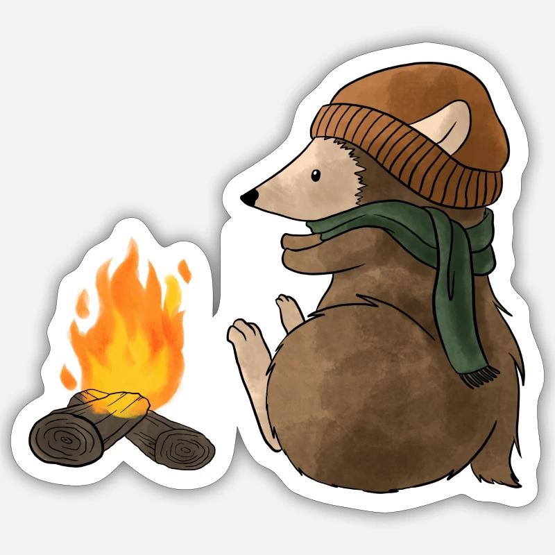 Hedgehogs around the campfire - Sticker size S (10 x 10 cm) - white matte