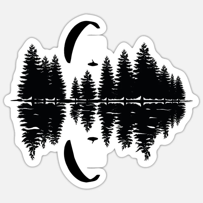 Parapente Sunset Reflection Lake - Sticker taille S (10 x 10 cm) - blanc mat