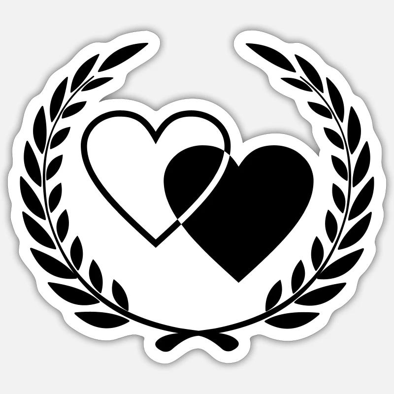 Deux cœurs avec couronne - Sticker taille S (10 x 10 cm) - blanc mat