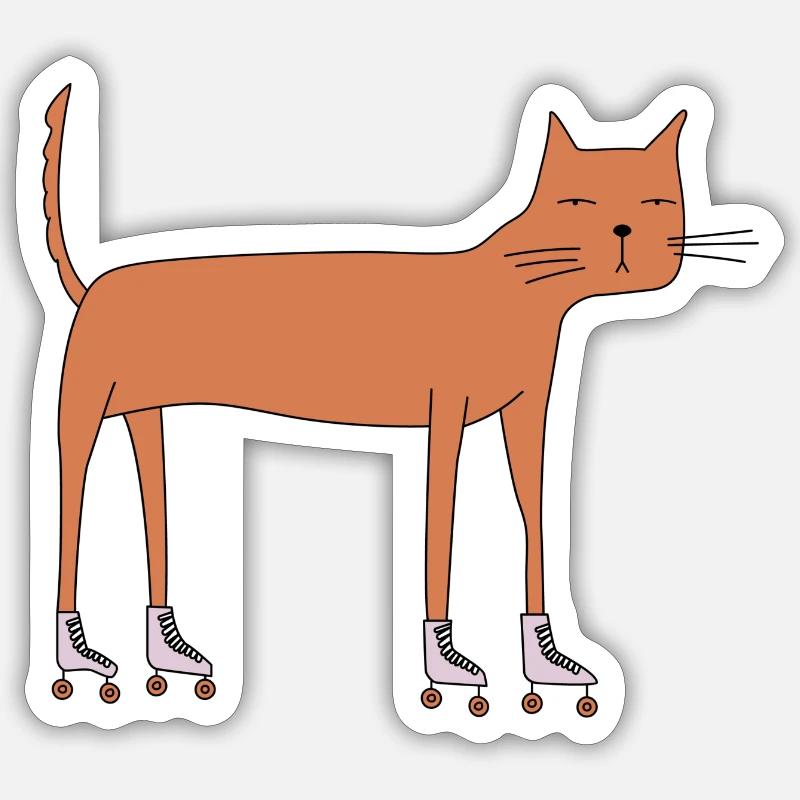 Chat sur roller quad - Sticker taille S (10 x 10 cm) - blanc mat