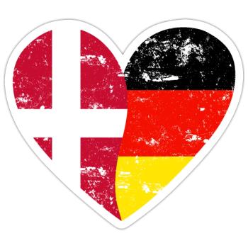 Flaggenherz Dänemark Deutschland Flagge - Sticker Größe S (10 x 10 cm) - Mattweiß - Vorne